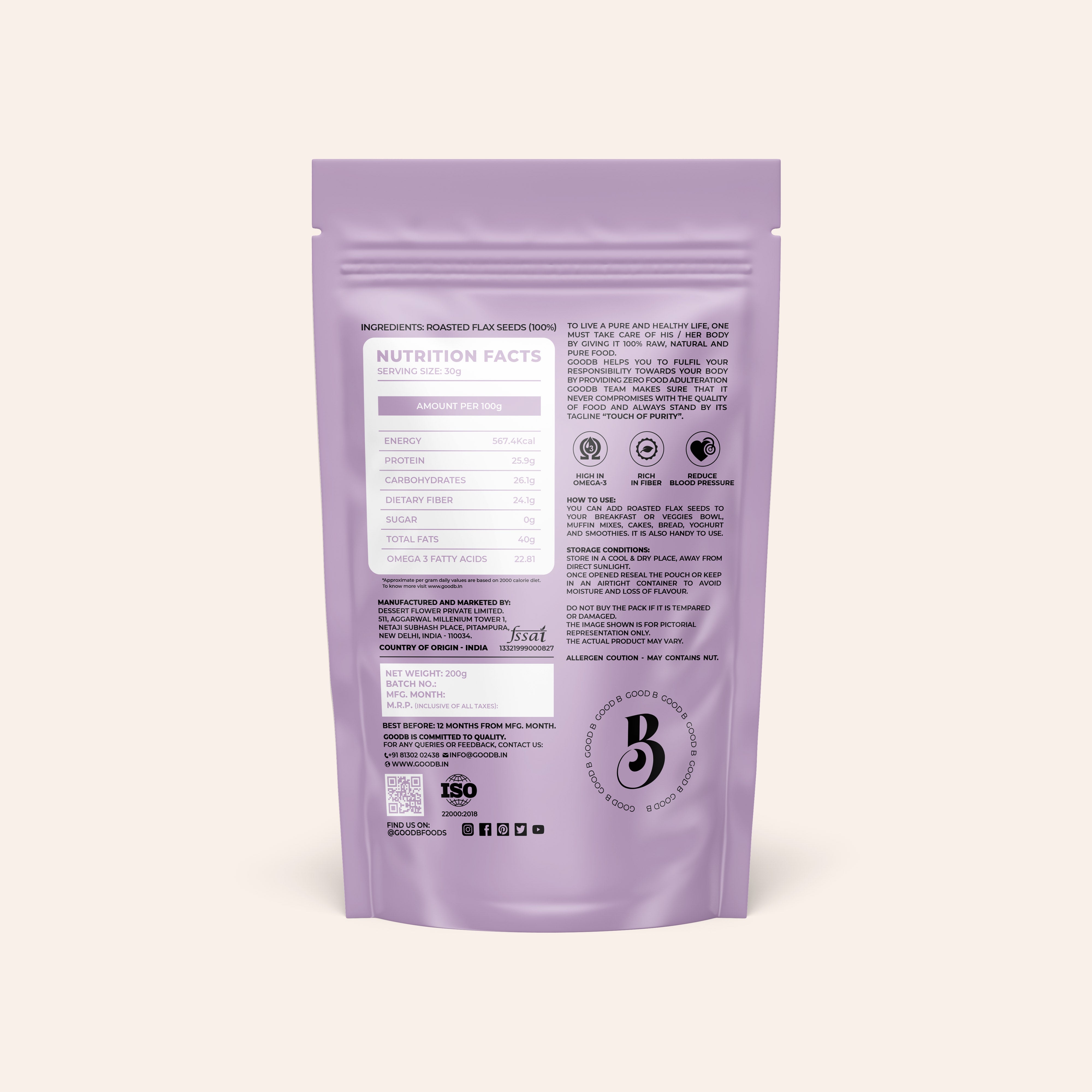ROASTED FLAX SEEDS FOR EATING - 200 GM