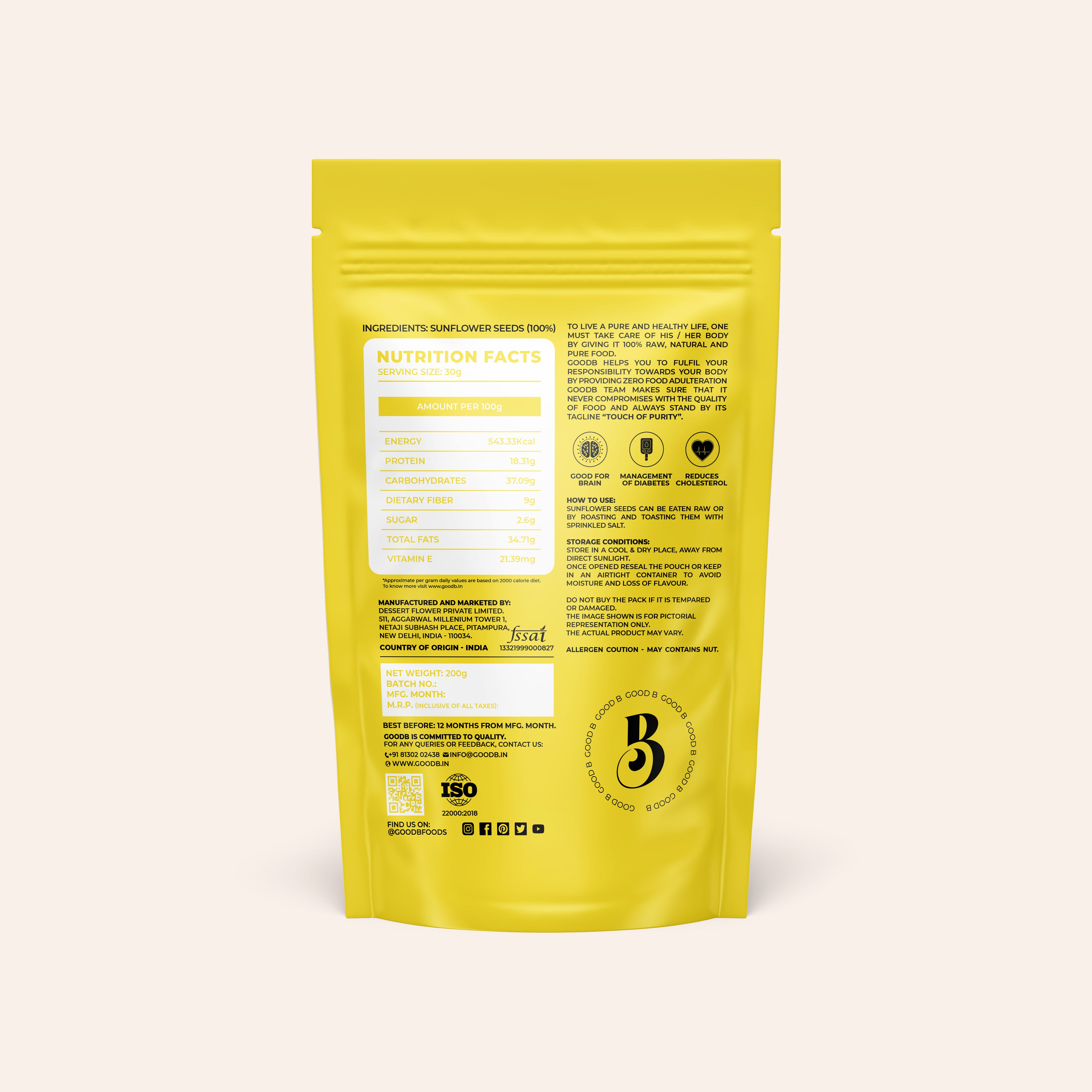 RAW SUNFLOWER SEEDS FOR EATING - 200 GM